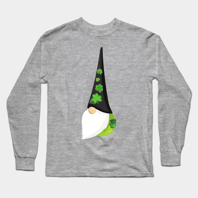 Saint Patrick's Day Gnome, Cute Gnome, Clovers Long Sleeve T-Shirt by Jelena Dunčević